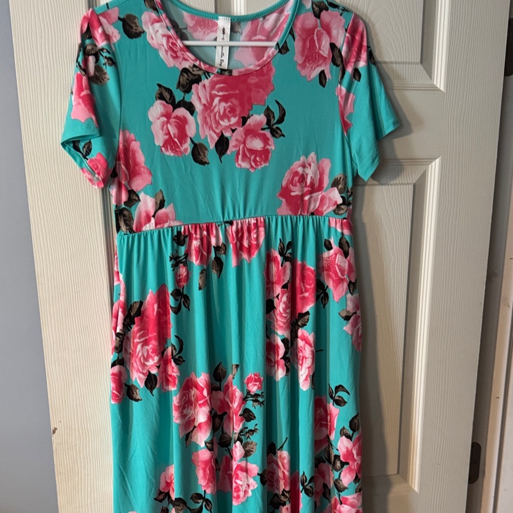 Vanilla Bay Teal and Pink Floral Casual Dress